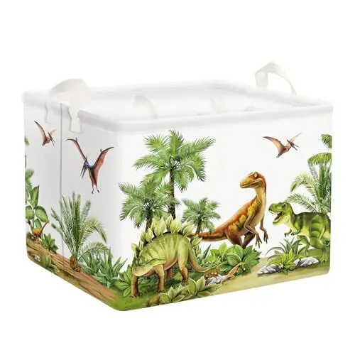 Produktbild: Clastyle 36L Groß Grün Wald Dinosaurier Kinder Aufbewahrungskorb mit Henkel Palme Rechteckig Spielzeug Kleidung Aufbewahrungsbox für Kinderzimmer Bad