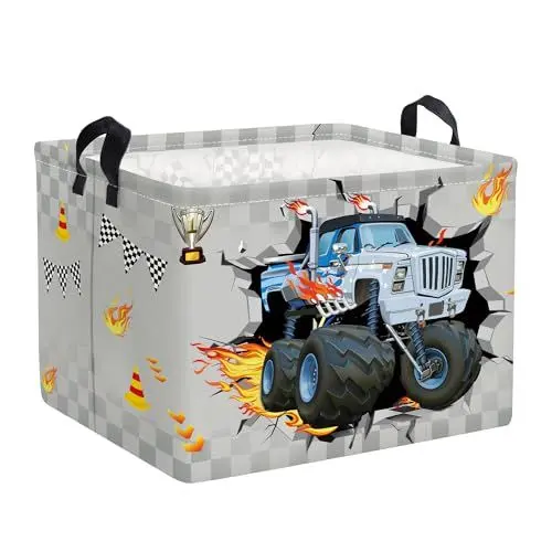 Produktbild: Clastyle Rennwagen Kinder Wäschekorb mit Henkel Faltbar Kleidung Spielzeug Aufbewahrungskorb Junge Aufbewahrungsbox für Babyzimmer Bad, 3D, 40 * 30 * 30 cm