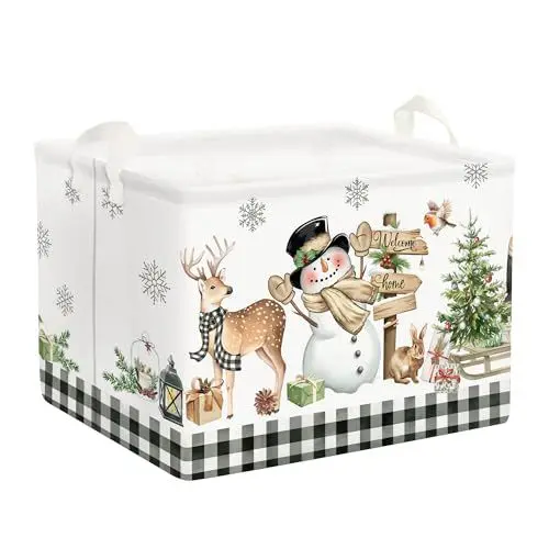 Produktbild: Clastyle 36L Groß Weihnachten Schneemann Zwerg Lkw Kariert Kinder Aufbewahrungskorb mit Henkel Rechteckig Baum Schneeflöckchen Spielzeug Kleidung Aufbewahrungsbox für Kinderzimmer Bad
