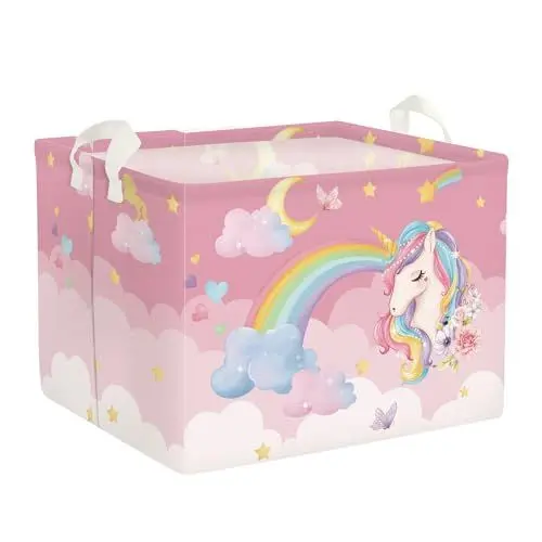 Produktbild: Clastyle 36L Rosa Regenbogen Einhorn Kinder Aufbewahrungskorb mit Henkel Rechteckig Spielzeug Kleidung Aufbewahrungsbox für Kinderzimmer Bad