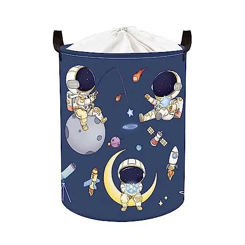 Produktbild: Clastyle 45L Blau Astronaut Weltraum Rakete Baby Wäschekorb - Rund Kinder Aufbewahrungskorb für Spielzeug Kleidung - Kinderzimmer Wäschesammler für Schlafzimmer Badezimmer Spielzimmer, 36x45 cm