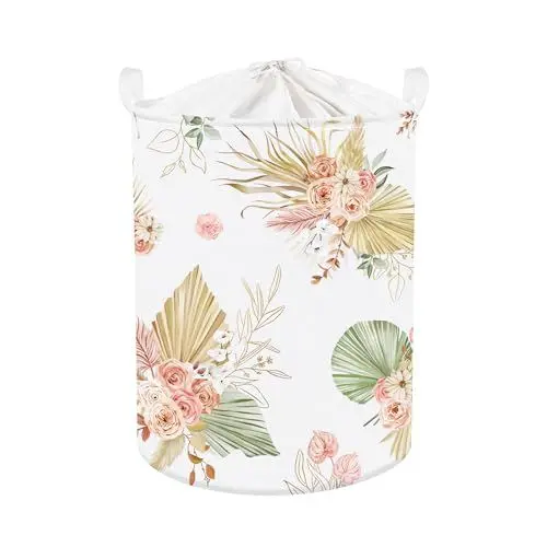 Produktbild: Clastyle Blume Frauen Mädchen Wäschekorb mit Henkel Faltbar Kleidung Spielzeug Aufbewahrungskorb Kinder Aufbewahrungsbox für Babyzimmer Bad, Palmblatt, 36 * 45 cm