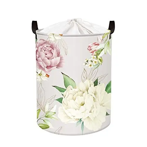 Produktbild: Clastyle 45L Duftende Lila Pfingstrose Wäschekorb Faltbar Rund Blume Aufbewahrungskorb für Heim Bad Kleidung, 36x45 cm
