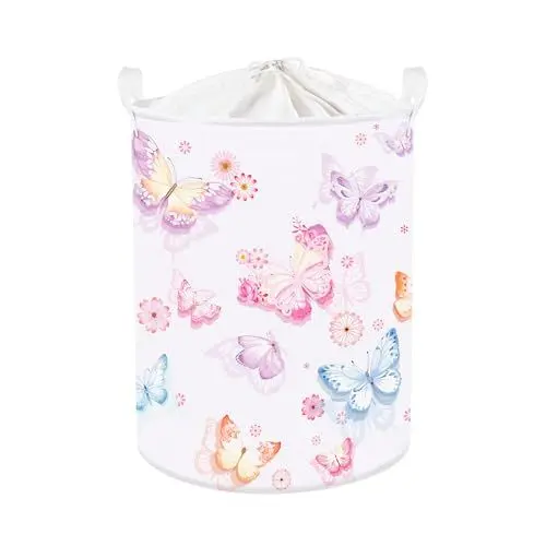 Produktbild: Clastyle 45L Groß Lila Hübsch Schmetterling Kinder Wäschekorb mit Deckel für Jungen Kleidung Spielzeug Aufbewahrungskorb für Kinderzimmer Bad