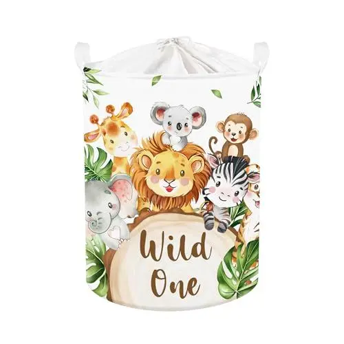 Produktbild: Clastyle Tropisches Tier Kinder Wäschekorb mit Henkel Faltbar Kleidung Spielzeug Aufbewahrungskorb Jungen Mädchen Aufbewahrungsbox für Babyzimmer Bad, Wild Löwe, 36 * 45 cm