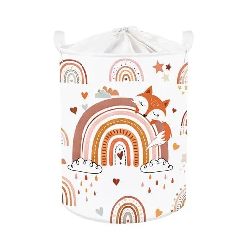 Produktbild: Clastyle Regenbogen Kinder Wäschekorb mit Henkel Faltbar Kleidung Spielzeug Aufbewahrungskorb Mädchen Aufbewahrungsbox für Babyzimmer Bad, Fuchs, 40 * 30 * 30 cm