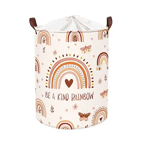 Produktbild: Clastyle 45L Regenbogen Rosa Wäschekorb Kinderzimmer Schmetterling Rund Kleidung Spielzeug Aufbewahrung für Kinder, 36x45 cm