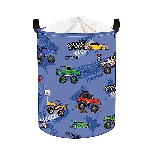 Produktbild: Clastyle Auto Kinder Wäschekorb mit Henkel Faltbar Kleidung Spielzeug Aufbewahrungskorb Jungen Aufbewahrungsbox für Babyzimmer Bad, Geländewagen, 36 * 45 cm