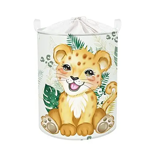 Produktbild: Clastyle 63L Waldtier Leopard Palmblatt Kinder Wäschekorb für Jungen Mädchen Große Grün Kleidung Spielzeug Aufbewahrung für Kinderzimmer mit Deckel, 40x50 cm