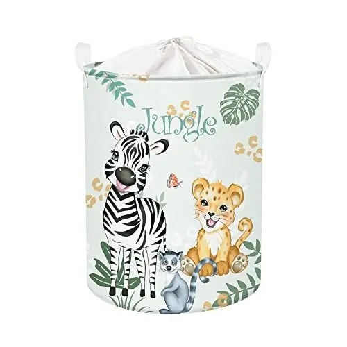 Produktbild: Clastyle Niedlich Dschungel Waldtier Kinder Wäschekorb für Jungen Mädchen Wasserdicht Spielzeug Kleidung Würfel Aufbewahrungskorb für Kinderzimmer (36 * 45 cm, Zebra Leopard)