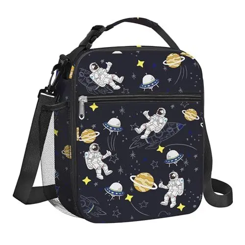 Produktbild: Clastyle Blau Astronauten Isolierte Lunchtasche Kinder, Klein Kühltasche für Jungen mit Flaschenhalter, Wasserdichte Brotzeittasche für Picknick Schulen