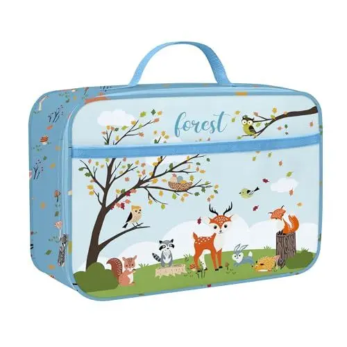 Produktbild: Clastyle Blau Baum Fuchs Isolierte Lunchtasche Kinder, Lion Koala Klein Kühltasche für Jungen Mädchen, Wasserdichte Brotzeittasche für Picknick Schule