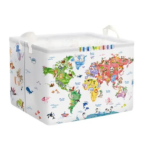 Produktbild: Clastyle Buchstabe Kinder Wäschekorb mit Henkel Faltbar Kleidung Spielzeug Aufbewahrungskorb Jungen Mädchen Aufbewahrungsbox für Babyzimmer Bad, Nautische Tiere, 40 * 30 * 30 cm