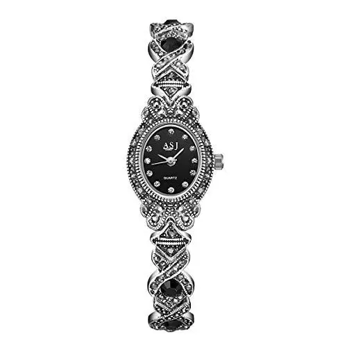 Produktbild: Clastyle Damenuhren Gotischer Strass Ovales Armbanduhren für Damen Schwarz Edelstahlband Kleine Armbanduhr Geschenk