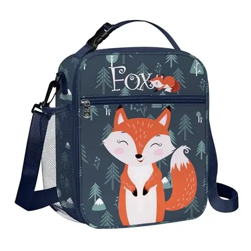 Produktbild: Clastyle Fuchs Isolierte Lunchtasche Kinder mit Flaschenhalter, Blau Kühltasche Klein Schulen Tragbar für Jungen Mädchen