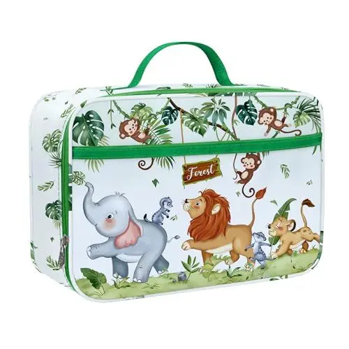 Produktbild: Clastyle Grün Waldtier AFFE Löwe Isolierte Lunchtasche Kinder, Lion Koala Klein Kühltasche für Jungen Mädchen, Wasserdichte Brotzeittasche für Picknick Schule