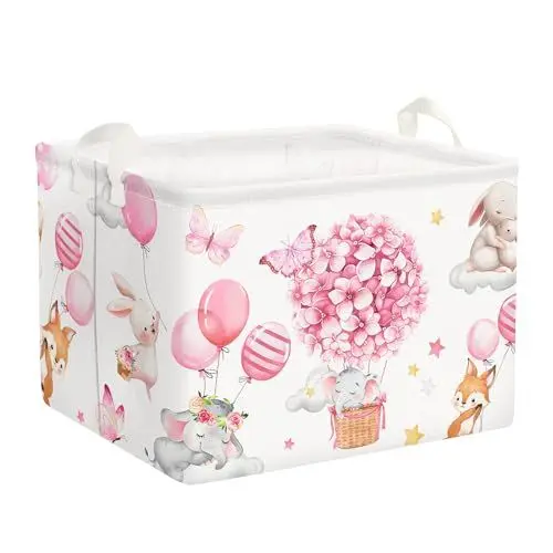 Produktbild: Clastyle Rosa Mädchen Aufbewahrungskorb Kinder Elefant Bär Wasserdicht Wäschekorb Babyzimmer Kleidung Spielzeug Aufbewahrungsbox Baby, 40x30x30 cm