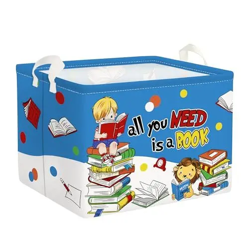 Produktbild: Clastyle Studie Kinder Wäschekorb mit Henkel Faltbar Kleidung Spielzeug Aufbewahrungskorb Jungen Mädchen Aufbewahrungsbox für Babyzimmer Bad, Lesebuch, 40 * 30 * 30 cm