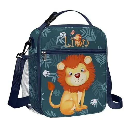Produktbild: Clastyle Löwe Isolierte Lunchtasche Kinder mit Flaschenhalter, Blau Kühltasche Klein Schulen Tragbar für Jungen Mädchen