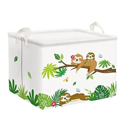 Produktbild: Clastyle Niedlich Faultier Tiere Aufbewahrungskorb Kinder, Wasserdicht Rechteckig Stoff Regalkörbe Weiß Kleidung Spielzeug Kinder Aufbewahrungsbox, 40x30x30 cm