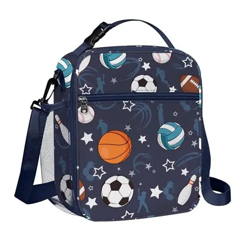 Produktbild: Clastyle Sport Bälle Isolierte Lunchtasche Kinder mit Flaschenhalter, Schwarz Kühltasche Klein Schulen Tragbar für Jungen