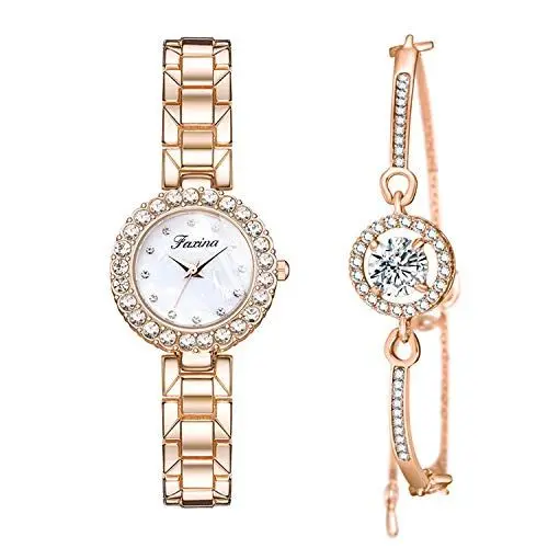 Produktbild: Clastyle Set Armbanduhr Damen Elegant mit Edelstahl Armband Geschenk Uhr, Goldfarben, Armband