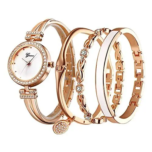 Produktbild: Clastyle Uhren Set Damen Elegant Strass Rosegold Armbanduhr mit 3 Armreifen Perlmutt Damenuhren mit Edelstahl Armband Uhr Set Geschenk