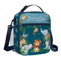 Produktbild: Clastyle Waldtier Isolierte Lunchtasche Kinder mit Flaschenhalter, Grün Elefant Löwe AFFE Kühltasche Klein Schulen Tragbar für Jungen Mädchen