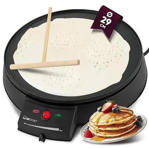 Produktbild: Clatronic® Crepes Maker für Crepes mit Ø29 cm | inkl. Teigverteiler | Crepe Maker | antihaftbeschichte Oberfläche | stufenlos regelbarer Thermostat | Crepemaker | Pfannkuchen Maker mit 900W | cm 3372