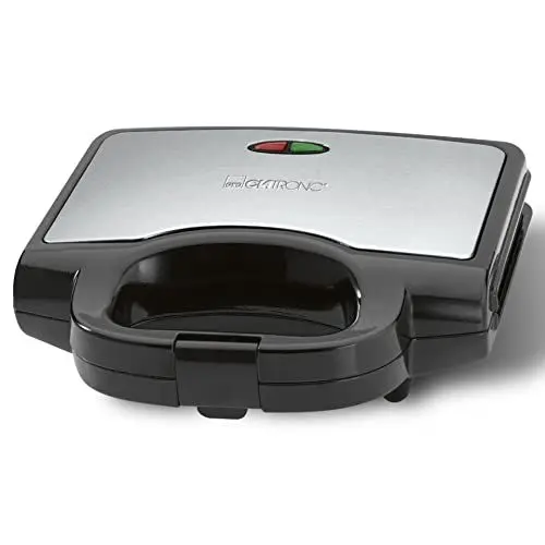 Produktbild: Clatronic ST 3778 Sandwichmaker I elektrischer Sandwichtoaster I Sandwich-Maker mit dreieckigen Sandwichplatten antihaftbeschichtet I automatischer Temperaturregler I 750 Watt I Schwarz/Edelstahl