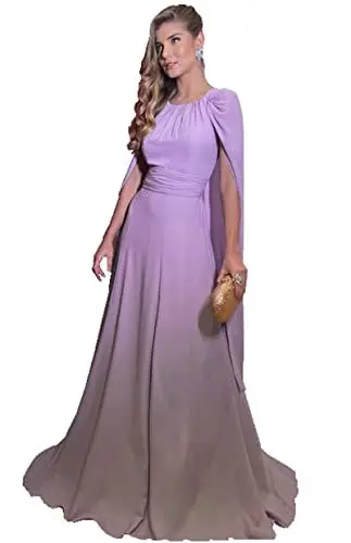 Produktbild: CLcaojun Damen Chiffon A Linie Lange Flügelärmel Abendkleider U-Ausschnitt Bodenlang Formal Party Kleider, violett, 38