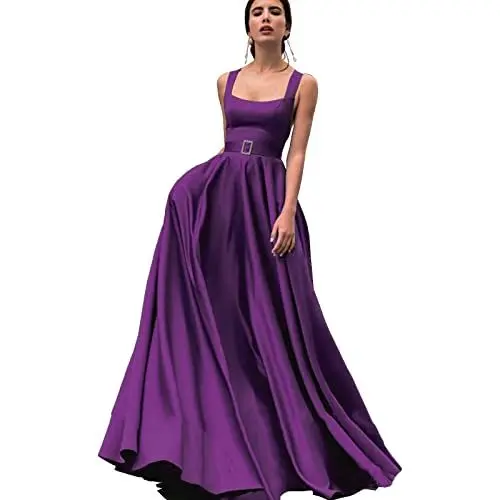 Produktbild: CLcaojun Damen Quadratischer Kragen Satin Elegant Abendkleider Ärmellos Criss-Cross Strap A-Linie Formal Prom Kleider, deep purple, 42