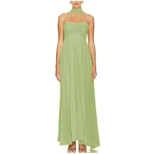 Produktbild: CLcaojun Elegantes Strandkleid, trägerlos, plissiert, Abschlussballkleid, gerader Schlauch, Rüschen, rückenfrei, langes Partykleid, Abendkleid, salbeigrün, 48