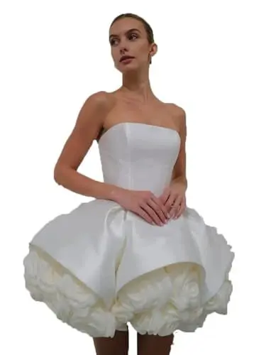 Produktbild: CLcaojun Trägerloses Mini-Abschlussballkleid, Samt, ärmellos, schulterfrei, A-Linie, Partykleid, Blumen, Heimkehrkleid, elfenbeinfarben, 38