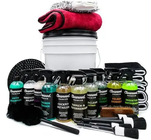 Produktbild: Cleaneed PREMIUM Profi Auto Reinigungsset (26 Teile) – Umfassendes Autopflege Set – Alles für die Reinigung und Pflege deines Autos - Autowasch, Auto Putz Set, Autoreinigung