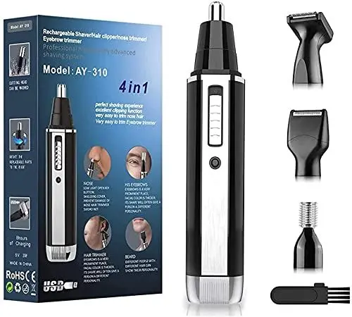 Produktbild: Cleanfly Nasenhaarschneider und Nasenhaartrimmer Herren USB 4 in 1 Set Schmerzloser und Nasen- und Ohrenhaarschneider Leicht zu reinigen und IPX7 wasserdichte Doppe