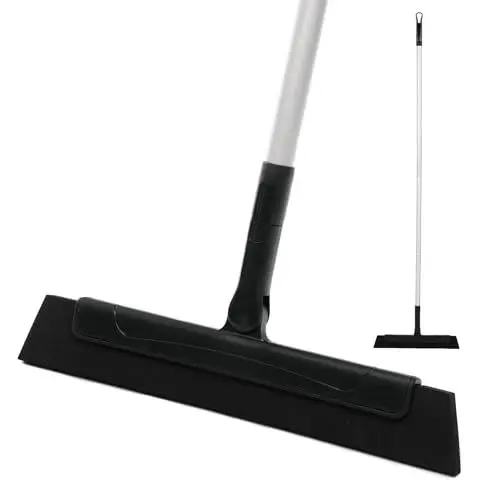 Produktbild: CLEANLY Abzieher Boden, Duschabzieher Verstellbarer Stiel 130 cm, Wasserschieber, Bodenabzieher und Fensterabzieher, Wasserabzieher - Leichtes, Rostfreies Aluminium - 34 cm Breite - Schwarz, Grau