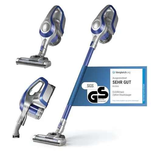 Produktbild: CLEANmaxx Akku-Zyklon-Staubsauger beutellos mit Akku | 2-in-1 Handstaubsauger, elektrisch rotierende Power-Rotation Düse | Energiesparen, 150 Watt (Blau/Grau)
