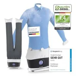 Produktbild: CLEANmaxx automatischer Hemdenbügler PRO STEAM + Hosenaufsatz | Dampffunktion, Touchdisplay | Bügelgerät für Hemden & Blusen | reduziert Gerüche, desinfiziert, glättet, frischt auf
