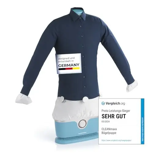 Produktbild: CLEANmaxx automatischer Hemdenbügler PRO | Ersetzt Bügeleisen, Bügelbrett, Dampfglätter und Steamer | Bügelgerät mit Bügelpuppe für Hemden, Blusen & Shirts | innovativ & effizient