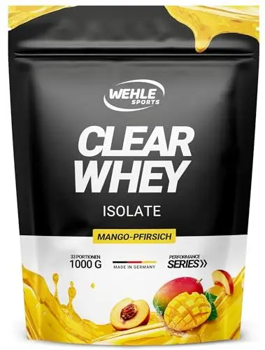 Produktbild: Clear Whey Protein Pulver 1 kg - Isolate Proteinshake aus hochwertigem Molkenprotein Isolat - Eiweiß Shake Proteinpulver mit hohem Eiweiss Gehalt
