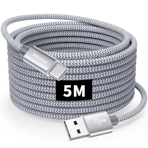 Produktbild: CLEEFUN USB C Kabel 5M, Lang Ladekabel USB C auf USB, 3A Schnellladekabel für PS5 Controller, für Samsung Galaxy S24 S23 S22 S21 S20 S10, A15 A14 A13 A55, für iPhone 15/16/15 Pro Max, Tablet usw