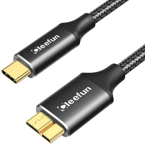 Produktbild: CLEEFUN USB Micro B auf USB C Kurz 0,5m, Langlebig Nylon USB 3.1 Micro-B (10Gbps) Festplattenkabel kompatibel mit Seagate, WD, Toshiba, Samsung Portable Externe Festplatte,Kamera und mehr