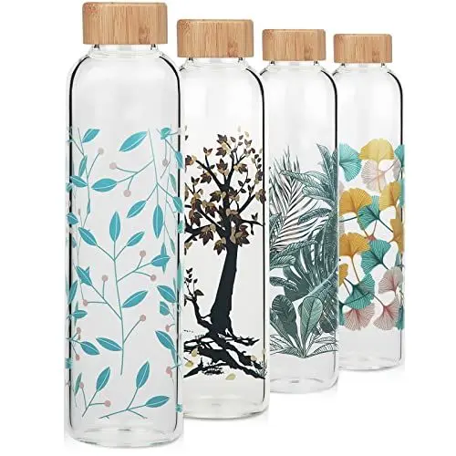 Produktbild: Cleesmil Sport Trinkflasche Glas Wasserflasche 500 ml BPA Free Glasflasche mit Neoprenhülle (Blatt)
