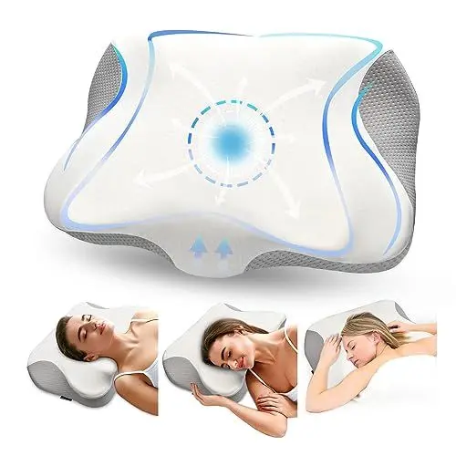 Produktbild: Clefivie Nackenkissen Nackenstützkissen Kopfkissen Nackenschmerzen Orthopädisches Kissen, Memory Foam Seitenschläferkissen Ergonomisches Kopfkissen für Seiten, Rücken & Bauchschläfer