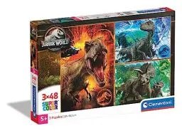 Produktbild: Clementoni 25250 Supercolor Jurassic World – Puzzle 3 x 48 Teile ab 4 Jahren, buntes Kinderpuzzle mit besonderer Leuchtkraft & Farbintensität, Geschicklichkeitsspiel für Kinder