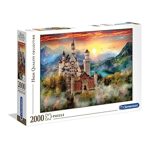 Produktbild: Clementoni 32559 Neuschwanstein – Puzzle 2000 Teile ab 9 Jahren, buntes Erwachsenenpuzzle mit kräftigen Farben, Geschicklichkeitsspiel für die ganze Familie, schöne Geschenkidee
