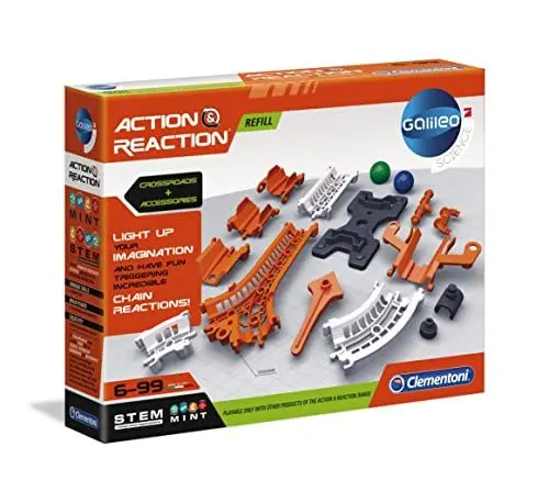 Produktbild: Clementoni 59170 Galileo Science – Action & Reaction Kreuzungen und Übergänge, spektakuläres Zubehör für die Kugelbahn, erweiterbarer Baukasten, Spielzeug für Kinder ab 6 Jahren