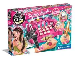 Produktbild: Clementoni Crazy Chic Tattoo-Studio - Temporäre Tattoos für Kinder ab 6 Jahren - Kreativ-Spielzeug inkl. Körperstift, Körperfarben, Schablonen & mehr, 18602
