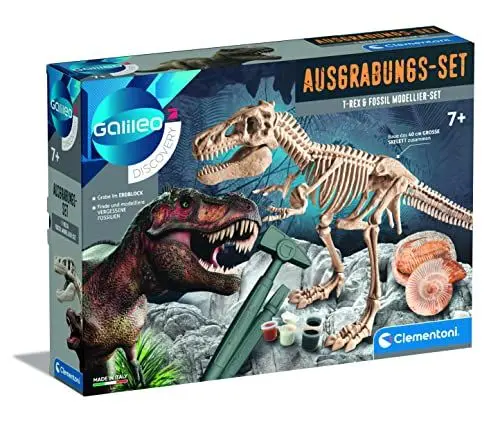Produktbild: Clementoni Galileo Discovery - Ausgrabungs-Set T-Rex & Fossil Modellier-Set - Forscherset mit Dinosaurier-Skelett inkl. Hammer, Meißel & Modelliermasse für Kinder ab 7 Jahren von Clementoni 59311 